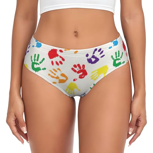 PPHGUT Bunte Handformen, Regenbogen-Druck, Damenunterwäsche, hautfreundlich, weich, feuchtigkeitsableitend, lässig, vielseitig, Schwarz , L