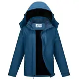 OutPro Skijacke Damen mit Wasserdichte Regenjacke Winddicht Warm Winterjacke Hooded Abnehmbarer, mit Reißverschlusstaschen Snowboardjacke Geeignet für Outdoor-Aktivitäten, Skifahren Blau XL