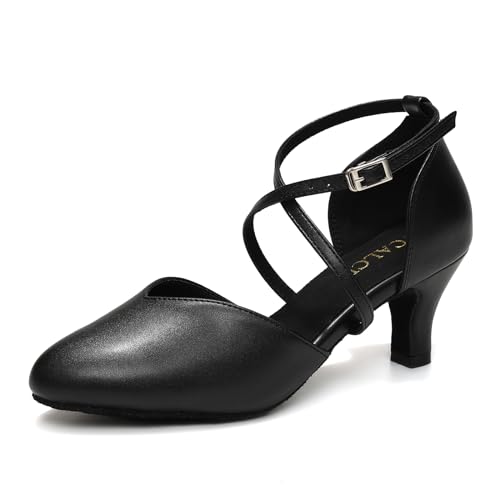 YCALCP Tanzschuhe Damen Standard und Latein Geschlossen Tanzschuhe Damen Latein Salsa Tango Bachata Ballsaal,DSL666-Schwarz-6cm-S,EU 40