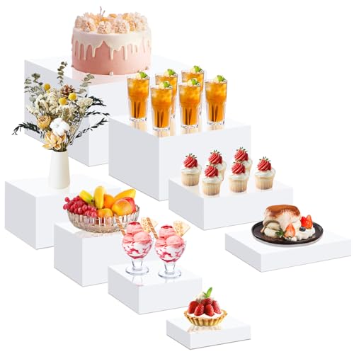 BINBE Acryl-Ständer für die Ausstellung, weiße Acryl-Würfelbox, Dessert-Ständer mit hohlen Böden, 8 verschiedene Größen, Produkt-Erhöhungen für Party-Dekoration, 8 Stück (Würfel 8)