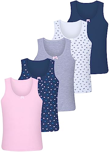 LOREZA ® 5 Stück Mädchen Baumwolle Unterhemden Tank Top Kinder - 128-134 (8-9 Jahre) - Modell 7