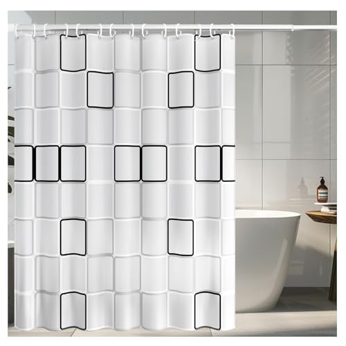 Duschvorhang Antischimmel, 180X200cm Duschvorhang, Wasserdichter Duschvorhang, Waschbar Schnelltrocknender Stoff Polyester Badewanne Vorhang mit 12 Duschvorhängeringen, Badezimmer Vorhang, Weiß