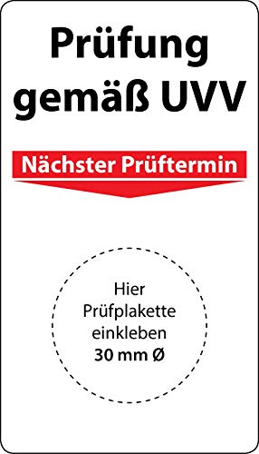 Grundplakette Prüfung gemäß UVV, 100 Stück, 70 x 40 mm, Vinylfolie, selbstklebend, Grundetikett für UVV-Prüfung