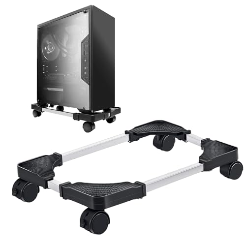 PC Ständer für PC-Tower,Computer Desktop Tower Ständer mit 4 feststellbaren Laufrollen,Einstellbare CPU Halterung, Universal Mobile Ständer für Home Office Desk Gaming - Schwarz