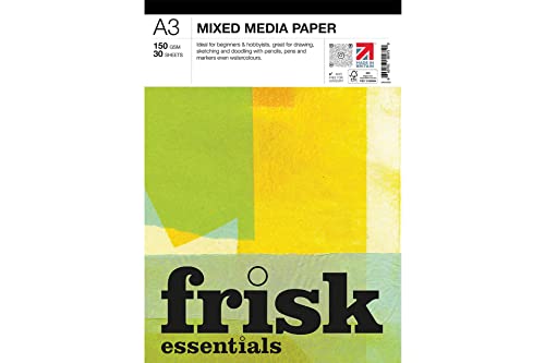 Frisk Essentials Papierblock für gemischte Medien, 150 g/m², 30 Blatt, A3, Weiß