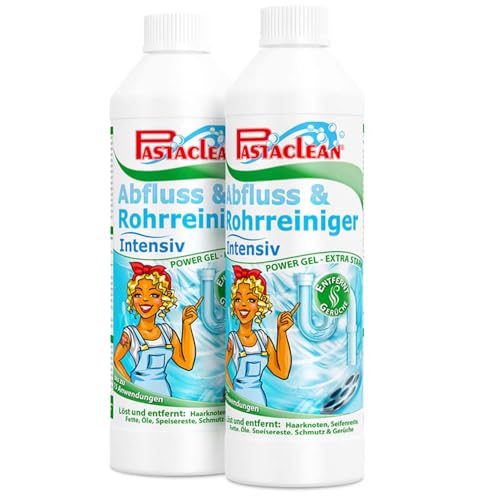 Pastaclean® Intensiv Rohrreiniger (2x 1000 ml) Abflussreiniger Gel [EXTRA STARK] für Bad, Küche, Dusche, Badewanne - Für alle gängigen Rohrarten geeignet