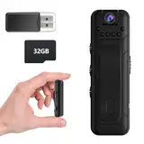 Bextgoo Body Cam mit 32GB TF Karte, 1080P FHD Mini Kamera, 8-10 Stunden Akkulaufzeit Bodycam Körperkamera, Kleine Kamera ohne WLAN, 180° Drehbares Objektiv, Loop-Speicherung