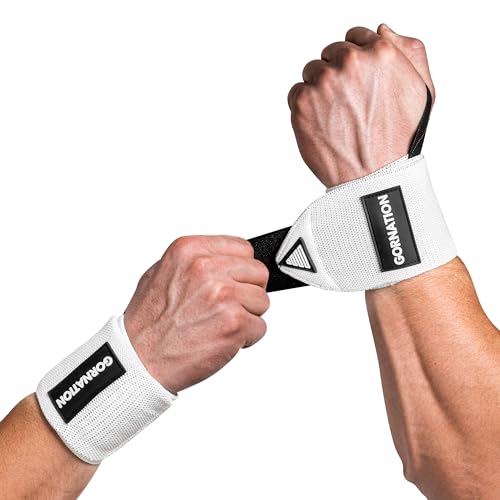 GORNATION Handgelenk-Bandagen - Power Wrist Wraps für Fitness, Gym, Calisthenics & Kraftsport - Handgelenk Support - 1 Paar, Weiß