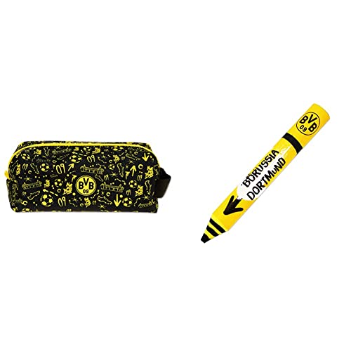 Borussia Dortmund BVB Unisex Jugend BVB-faulenzermäppchen Groß Mäppchen, schwarzgelb, Einheitsgröße & BVB-Radiergummi-Stift