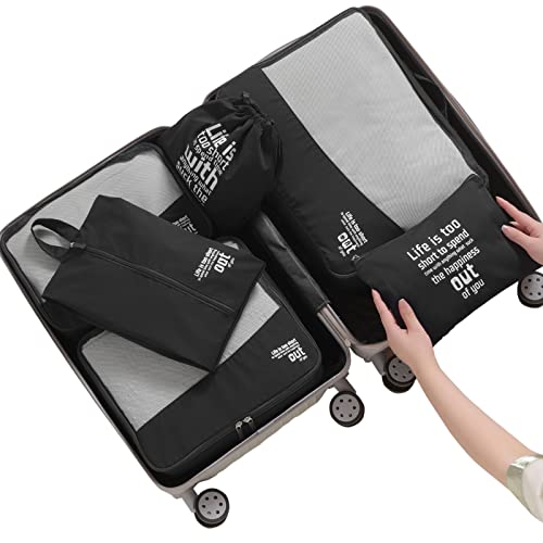 MURISE Packing Cubes 6 Set, Kleidertaschen, Koffer Organizer für Urlaub und Reisen, Packwürfel, Würfel, Ordnungssystem (Anthrazit)