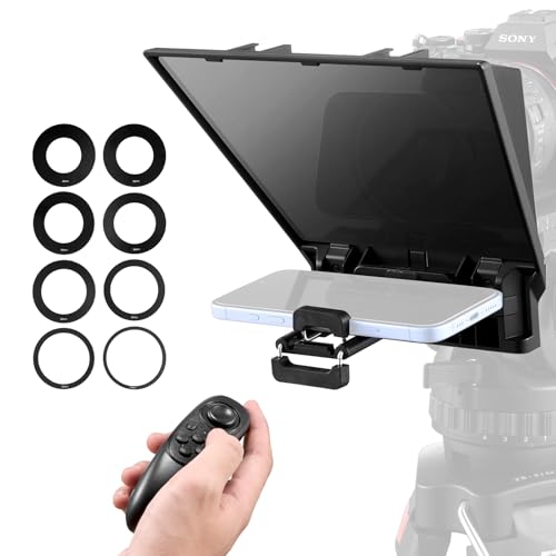 VEVOR Teleprompter, 22,35 cm Alu, Desktop-Prompter mit einstellbarem Spektroskop, Fernbedienung, für YouTube, Twitch, Zoom, unterstützt DSLR/Webcam/Smartphone, für Videoaufzeichnung/Live-Streaming