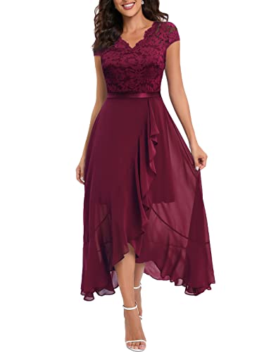 Bbonlinedress Abendkleid lang elegant Cocktailkleid V-Ausschnitt Brautkleid Chiffon Hochzeitkleid Party Sommer Ballkleid Burgundy XL