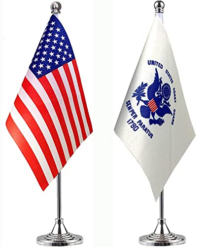 WXTWK Tischflaggen mit Standfuß, amerikanische US-Küstenwache, kleine Mini-Tischflaggen mit Standfuß, 2 Stück