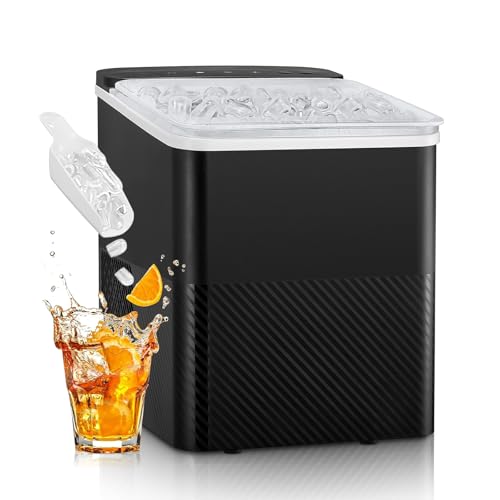 FOHERE Eiswürfelmaschine Klein, 14 Kg/24h, 9 Eiswürfel in 5 Minuten, Selbstreinigende Eiswürfelbereiter, Ice Maker mit Schaufel u. Korb, 2 Eiswürfel Größen, Eiswürfelmaschinen für Zuhause/Büro/Bar/RV