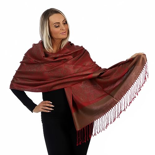 PashminaShine-Schal-Weich Wie Kaschmir Und leicht wie Seide-Mit Paisley motiv-Pashmina-Schal Damen-Schal Herren-200 * 70 cm-Schal Winter-Jaquard-Wrap-Schals und Tücher (Rot Bronze)