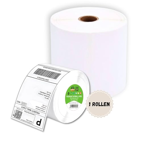 Double Dragon 100 x 150 mm (4" x 6") Premium-beschichtetes Selbstklebe-Direktthermoetikett für Zebra-, MUNBYN-Drucker [1 Rolle - 500 Etiketten]