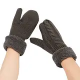 QWUVEDS gestrickter winddichte warme verdickte Finger-Plus-Fleece-Handschuhe Sporthandschuhe Damen Winter Warm (Dark Gray, One Size)