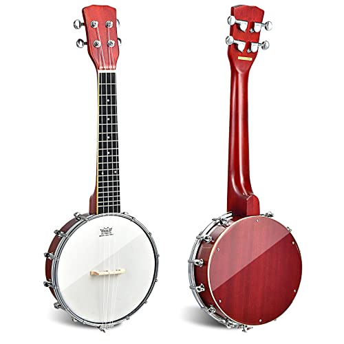 COSTWAY 4 Saiten Banjo 24 Zoll mit Reinigungstuch, Stimmgerät, Gurt, Saiten, Tasche, Reise Banjolele Set Ukulele für Kinder & Anfänger