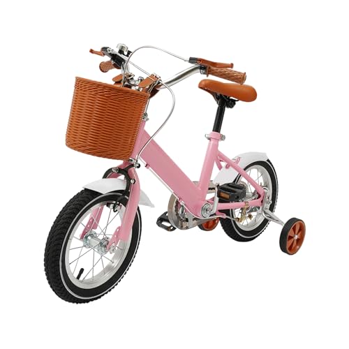 ACROSSPART Kinderfahrrad 12 Zoll, Fahrrad Kinder ab 2-4 Jahre, Fahrrad für Kinder mit Korb & Stützrädern, Höhenverstellbarer Sitz und Lenker, Doppelter Bremsenmodus (Rosa)