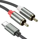 Lightning auf Cinch Kabel, RCA auf iOS adapter 2RCA Lightning Audio Kabel Chinch Kabel kompatibel mit iPhone Pad Pod für Heimkino, Stereoanlage, Lautsprecher, TV usw.(2M)