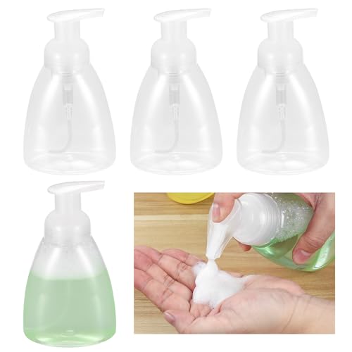 qxayxa Schaumspender, 350 ml Schaumpumpe Flaschen, 4 Stk Schaumseifenspender Pumpflasche, leer Nachfüllbare Schaumflasche für Küche Bad Shampoo Gesichtsreiniger Handwäsche Körperwäsche