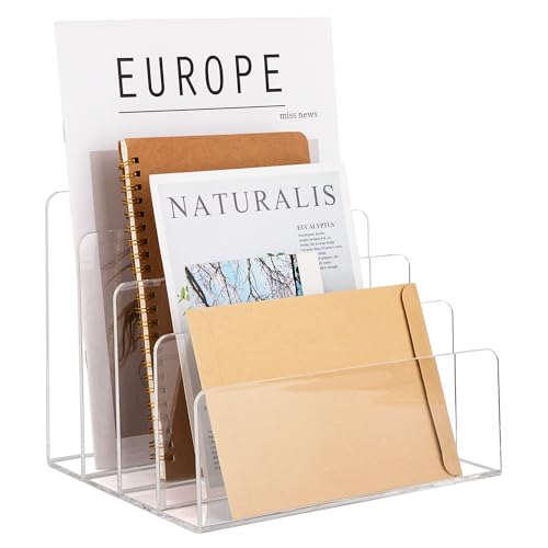 Transparenter Acryl-Aktenhalter, Verdicken Acryl Akten Organizer 4 Abschnitte vertikaler Schreibtisch-Organizer Büro-Aktenordner Ständer für Dokumente Briefbuch