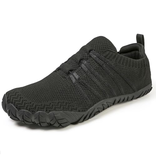 Barfußschuhe Damen Herren Breite Barfuss Schuhe Laufschuhe Zero-Drop Sohlen Zehenschuhe Traillaufschuhe Leichte Atmungsaktiv Fitnessschuhe Komfort rutschfest Straßenlaufschuhe Unisex(Schwarz 43EU)