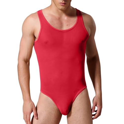 WKAYsIV String Transparent Männer atmungsaktiv, sexy Hemden, ärmellose Herren-Nachtwäsche, durchsichtige Netzweste, lässig Spitzen Top Sexy(Rot,XL)