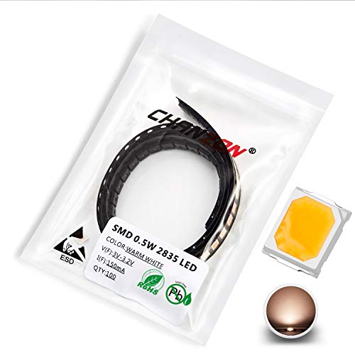 Chanzon 100 Stück 2835 warmweiße SMD-LED-Dioden lichter (Surface Mount Chip 2,8 mm x 3,5 mm DC 21-23LM 3V-3,3V) Hochintensive superhelle Glühbirnen Lampen Elektronikkomponenten Leuchtdioden