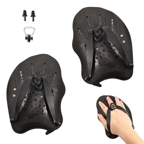 ASOFTY Schwimmpaddel, Handpaddel zum Schwimmen mit Verstellbaren Riemen, Schwimm Handpaddel Trainingstool, Schwimmen Krafttrainingshilfe für Erwachsene, Kinder (Schwarz)