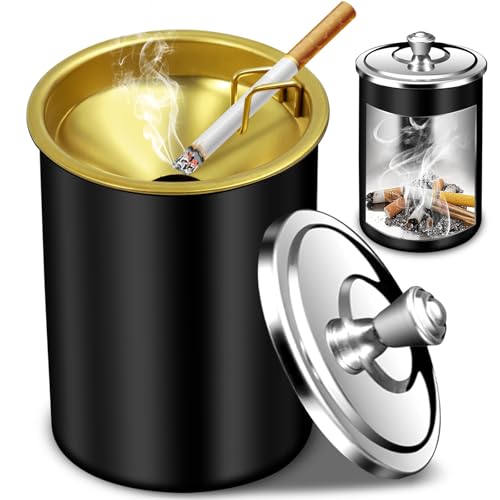 Auto Aschenbecher mit Deckel - Tragbarer Autoaschenbescher, Edelstahl Fahrzeug Rauchfreien Aschenbecher, Autoaschenbecher Auto Aschenbecher Zigaretten Aschenbecher für Reisen Vans Outdoor (Schwarz)