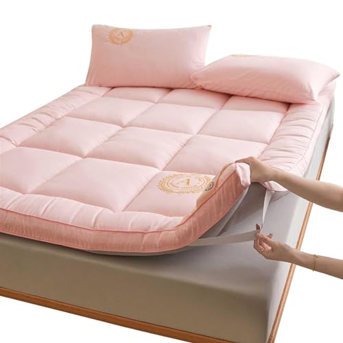 Skin Friendly Japanese Floor Mattress Futon Mattress, Roll Up Mattress Tatami Mat, Foldable & Portable Kids Adults Sleeping Mats for Guest Room, Dormitory, Camping ( Color : Pink , Size : Twin )