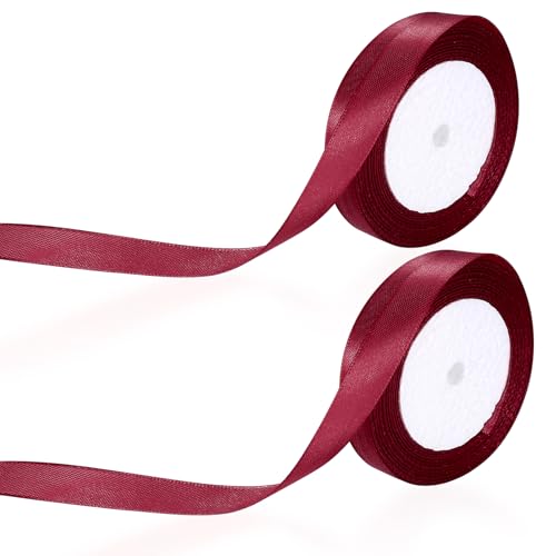 2 Rollen Geschenkband Weinrot 15mm Breit, Satinband Weinrot 22 Meter Länge, Geschenkband Schleifenband Rot Geschenkbänder, Stoffband Dekoband für Geschenk Band Tortenband Hochzeitsdekoration