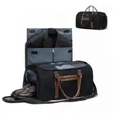 Zingtto Wandelbarer Kleidersack für Reisen, Kleider-Seesack mit Organizer-Einsatz, Netztasche, faltbare 2-in-1-Kleidertasche zum Aufhängen, robuste, große Wochenendtasche aus veganem Leder, Schwarz