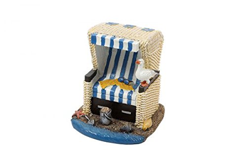 City Souvenir Shop Miniatur-Deko-Strandkorb, aus Kunststein, handbemalt, Blau-Weiß gestreift, klein, ca. 6 x 3 x 4 cm