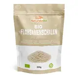 Bio Flohsamenschalen, 99% Reinheit, 200g natürliche Flohsamenschalen, Psyllium Samenschalen, Naturbelassen, rein, Ballaststoffreich, Vegan, Zum Auflösen in Wasser, Getränken und Säften, NaturaleBio.