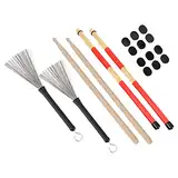 Drumstick Kit Rute Brush Damper Drum Set Musikinstrument Spielzubehör mit Tasche (M02763 schwarz)