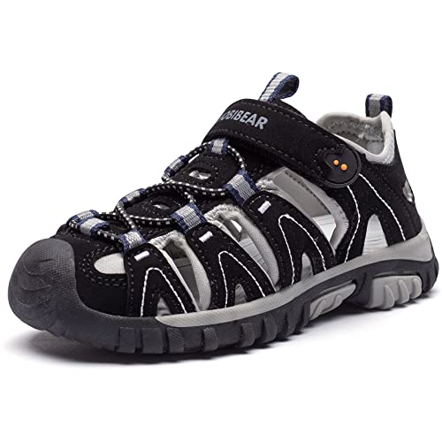 HOBIBEAR Kinder Jungen Outdoor Sandalen Trekkingsandalen Sport Sandalen Mädchen Geschlossen Wandernsandalen Sommer Atmungsaktiv Rutschfest Hiking Sandal Sportsandalen für Kinder Schwarz,33 EU