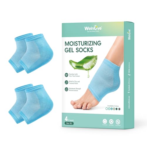 Welnove Feuchtigkeitsspendende Fersensocken – 2 Paar mit Aloe Vera-Extrakt angereichertes Gelfutter für trockene Füße – Reparaturbehandlung für rissige Fersen(extra große Größen)