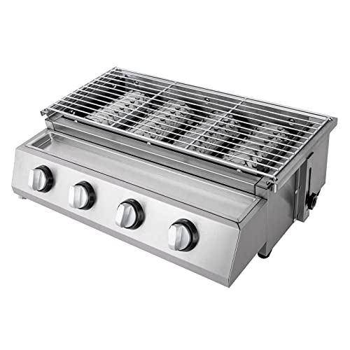 4-Flammiger Profi Gasgrill aus Edelstahl Gastrobräter 4-Flammig Tischgerät Edelstahl Stahlbrenner Edelstahl-Brenner Gasbräter mit Rost