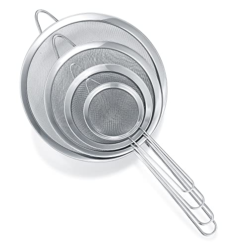 4 Stk Küchensieb Edelstahl Set, Nudelsiebe Feinmaschig, Haushaltssieb, Feines Sieb Set, Mehlsieb Edelstahl für Küche