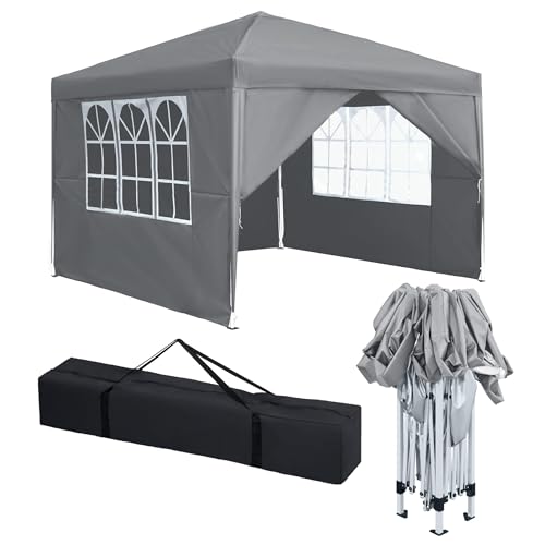 XINZI Pavillon 2.5x2.5 m Faltpavillon mit Wasserdicht Dach Stabil Winterfest Gartenpavillon 2.4-2.6 m Höhenverstellbar Faltbar Partyzelt UV-Schutz 50+ Gartenzelt Camping Pavillion, Silbergrau