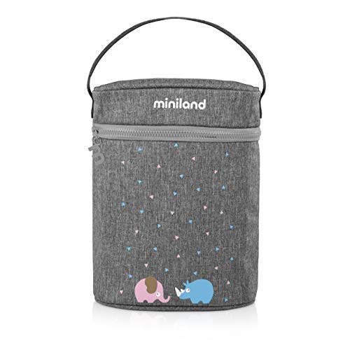 Miniland 89320 Isoliertasche für Isolierkannen und Babyflaschen, thermibag Double Azure-Rose, grau