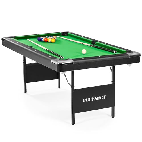 Buckshot Billardtisch 6ft - 193x109x81cm Atlanta- Tischbillard klappbar mit Zubehör - 6 Fuß Pool Billard mit Metallklappbeinen - Grün/Schwarz