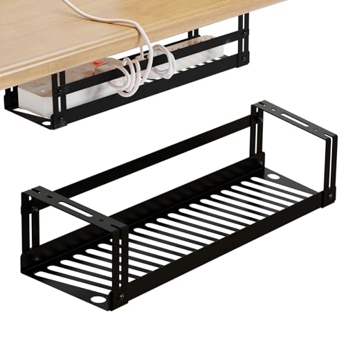 PAVSTINE Kabelkanal Ohne Bohren, Kabelmanagement unter dem Schreibtisch, Kabelkanal Schreibtisch fürs Kabel Management, Kabelschacht Kabelwanne, Kabelkorb Schwarz, Cable Organizer Desk
