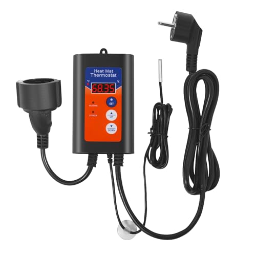 Digitaler Plug-in Thermostat Steckdose, Erhitzen und Kühlen Steckdosenthermostat, Temperaturregler 230V Mit Sensors LCD-Anzeige für Inkubation Heizmatte Reptilien Gewächshäuser Terrarium