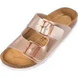 Palado Damen Pantoletten Korfu Metallic - Sommerliche Sandalen für Frauen Bronze UK8 - EU41