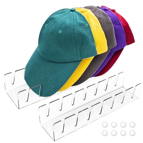 2 Stück Cap Halte, Acryl Kappenhalter Organizer, Desktop Cap Halterung Fasst 14 Baseballkappen, Keine Installation, Transparente Kappenhalter für Schlafzimmer, Kleiderschränke, Kommoden und Wände