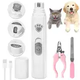 AQXONG Krallenpflege für Hunde, 2 Geschwindigkeiten - Professionelle Hundekrallenschleifer, 3 Anschlüsse, Super Leise (<45 dB), Geeignet für Große, Mittlere und Kleine Hunde/Katzen - Weiß