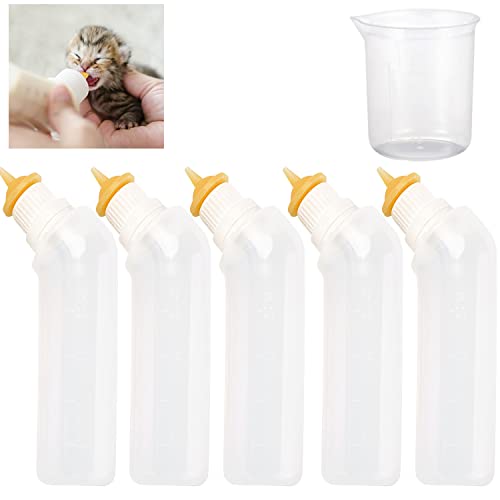 Gufastoe 5Pcs Haustier Fütterung Mini Silikon Nippel mit Flasche für Welpen Hund Katze oder andere Haustiere (Fleischfarbe)